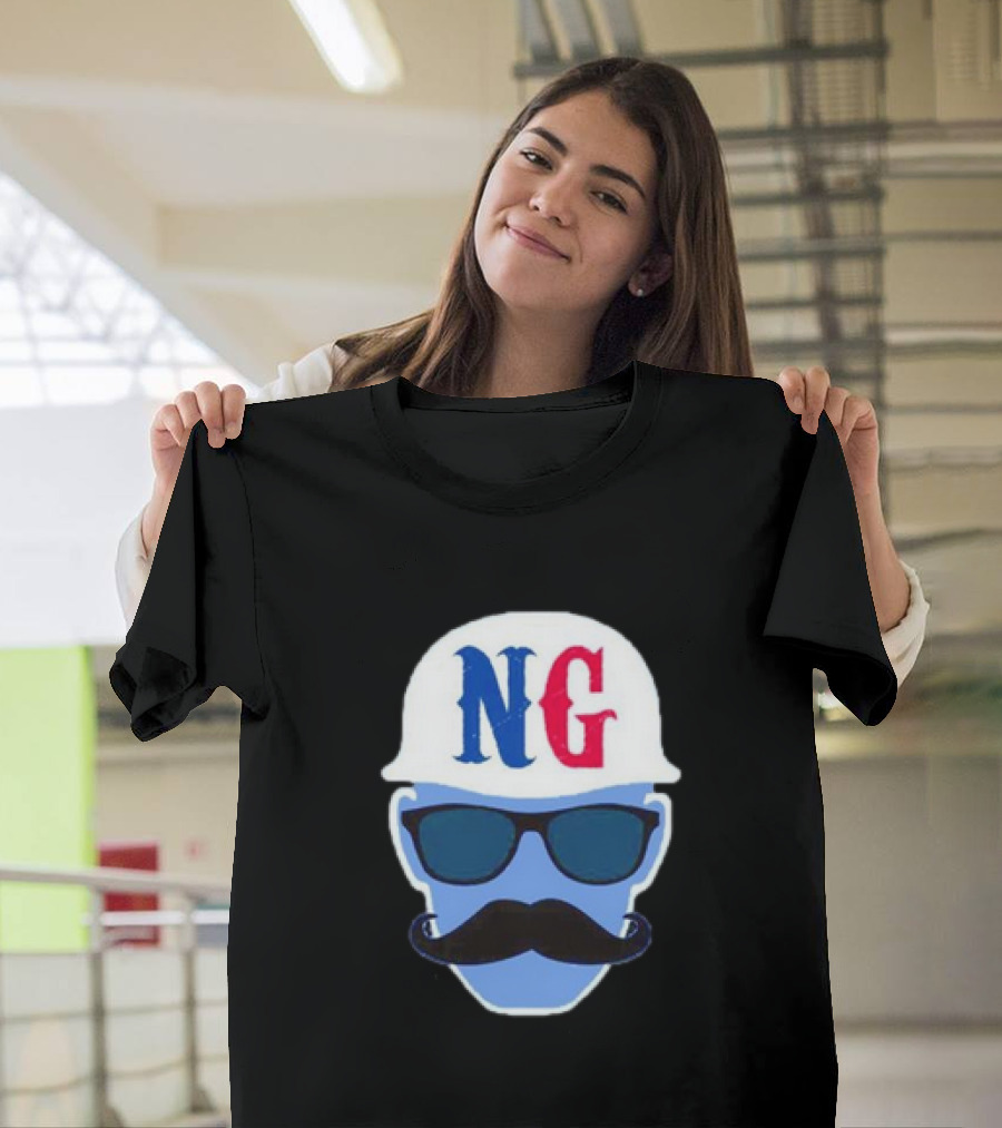 NG Not Gaetti NG Logo Blue Mustache and Sunglasses T-Shirt