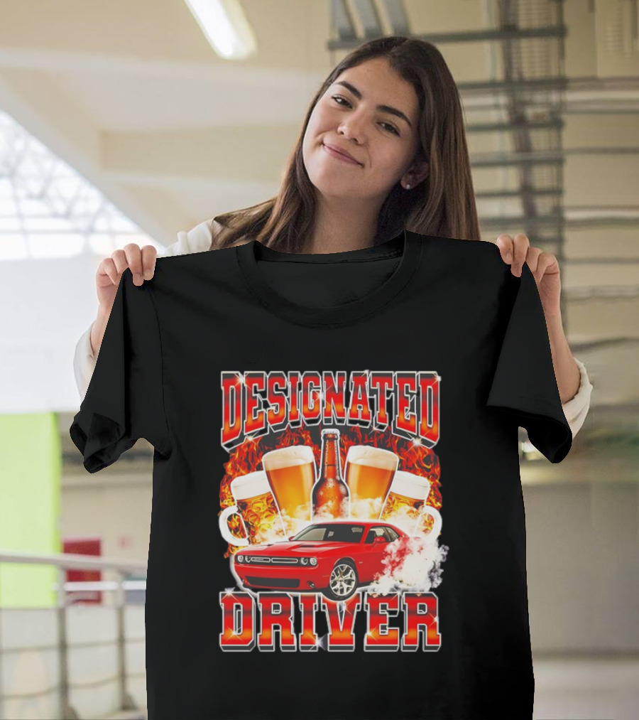 Designated Driver Retro Car Beer Flames T-Shirt