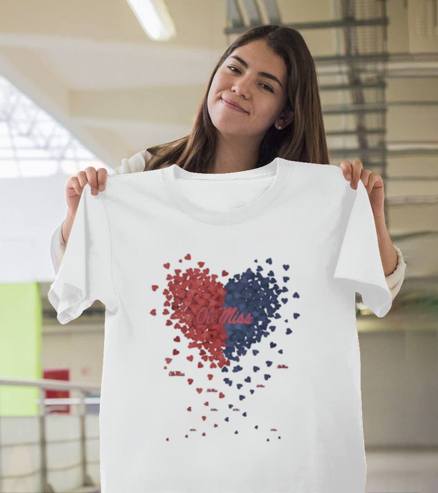 Ole Miss Heart Design with Red and Blue Hearts T-Shirt