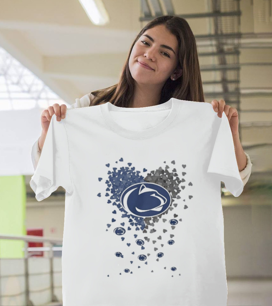 Heart Full of Penn State Nittany Lions Pride Blue and Gray Logo Hearts T-Shirt