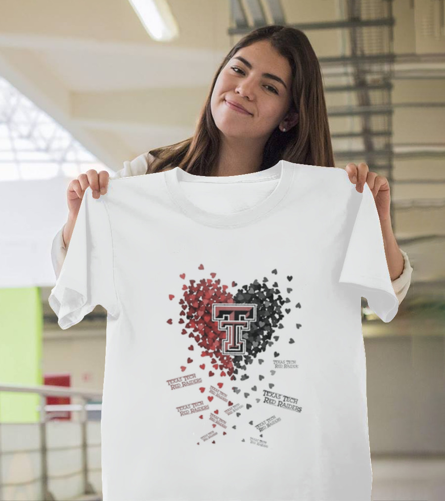 Heart Of Texas Tech Red Raiders With Iconic Double T Logo And Hearts T-Shirt