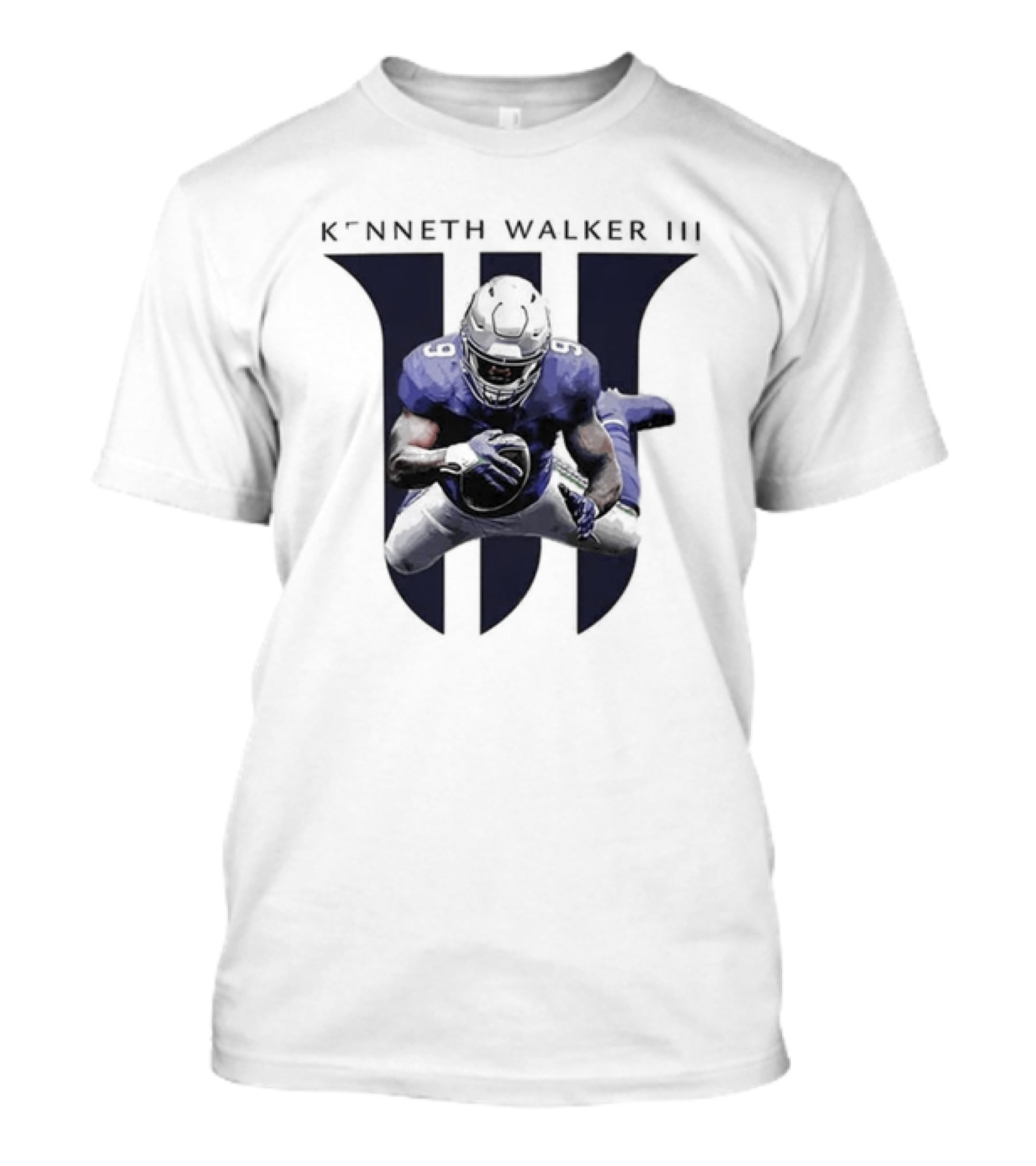 Kenneth Walker III Football Jump In Blue Uniform T-Shirt