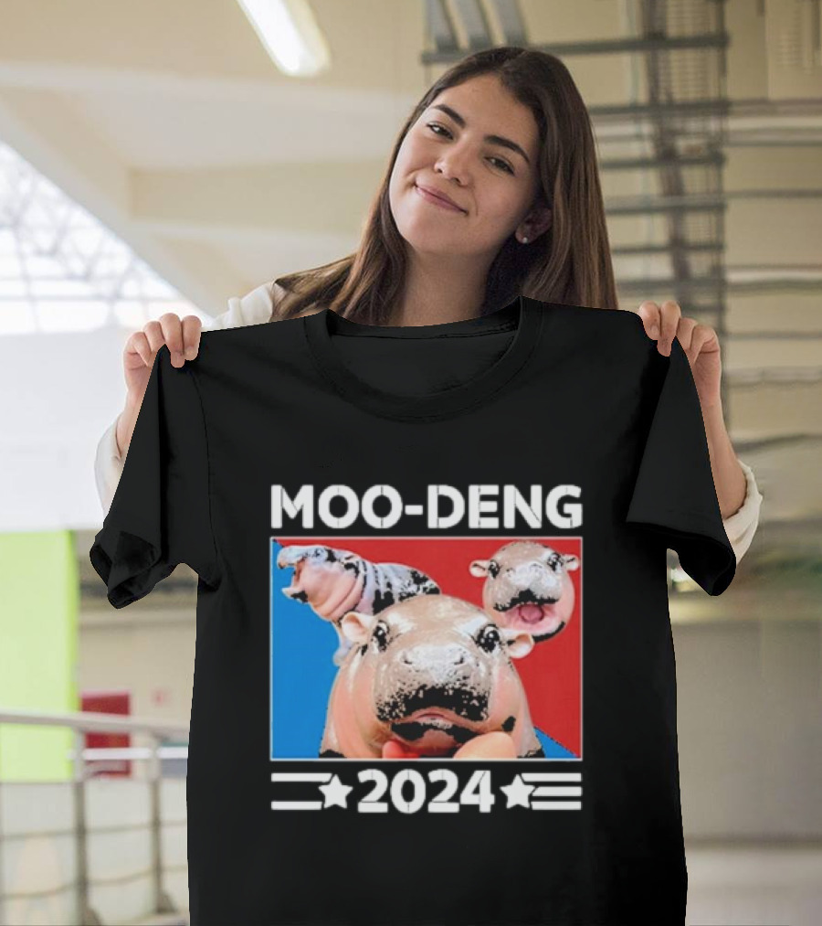 Moo Deng 2024 Hippo Trio Stars Blue Red Campaign T-Shirt
