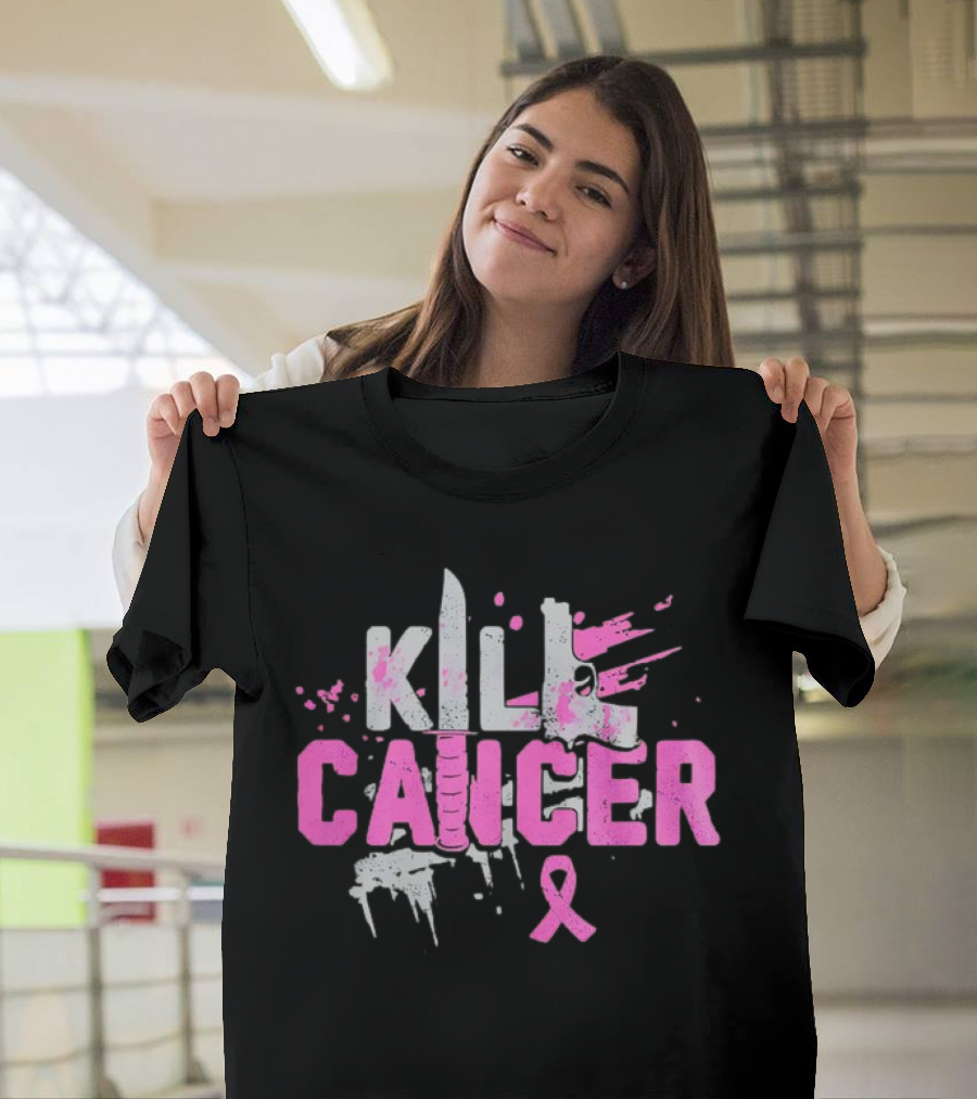 Kill Cancer Pink Ribbon Knife T-Shirt