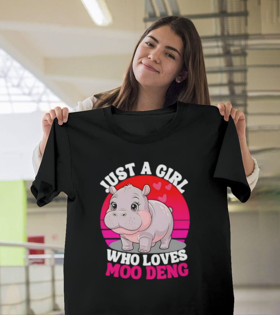 Just a Girl Who Loves Moo Deng Cute Baby Hippo Retro T-Shirt