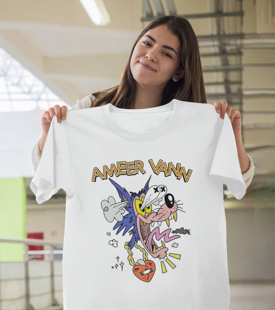 Ameer Vann Cartoon Wolf Heart Necklace T-Shirt