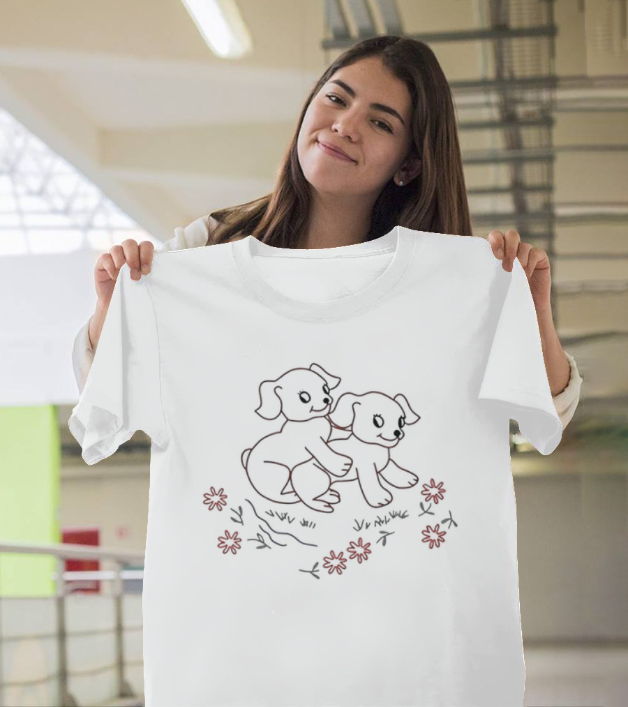 Prezoh Dogmination Funny Puppies Illustration Flowers T-Shirt