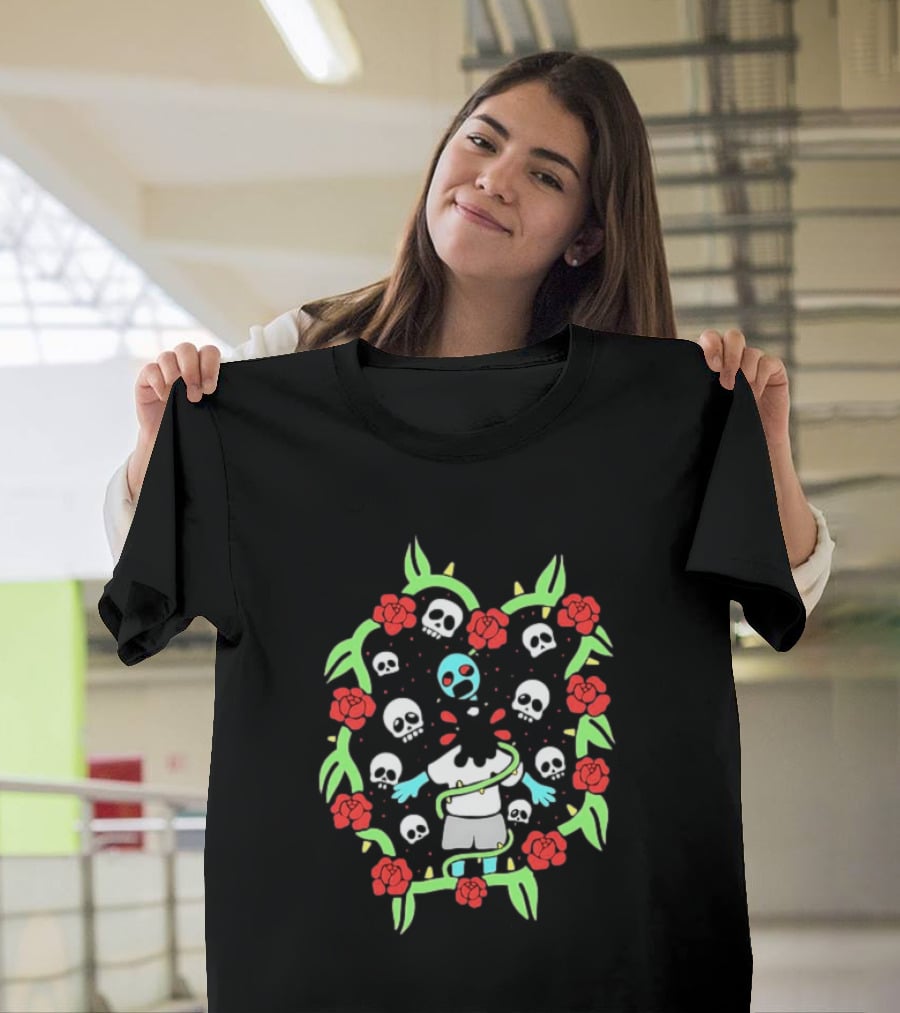 Zombie Surrounded By Roses And Skulls T-Shirt