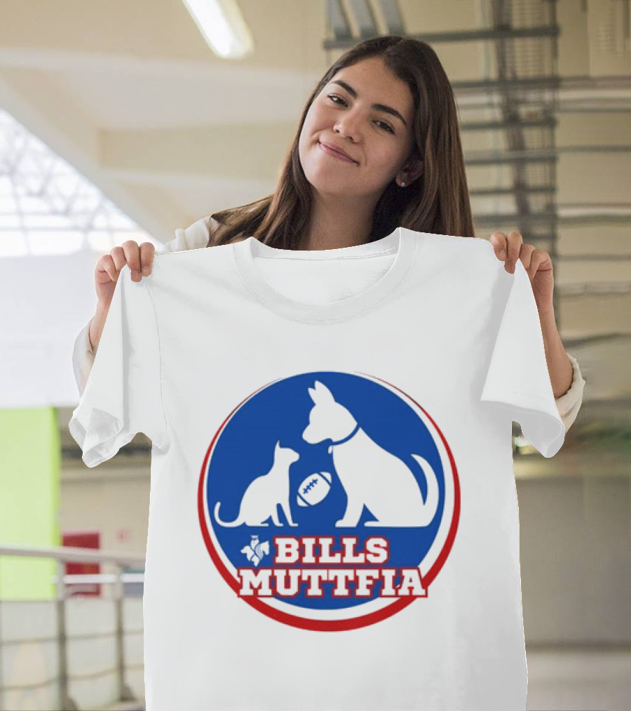 Buffalo Bills Muttfia Bills Muttfia Silhouette With Dog Cat Football T-Shirt