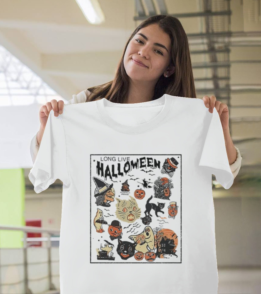 Long Live Halloween Witch Cat Pumpkin Ghost Haunted House T-Shirt