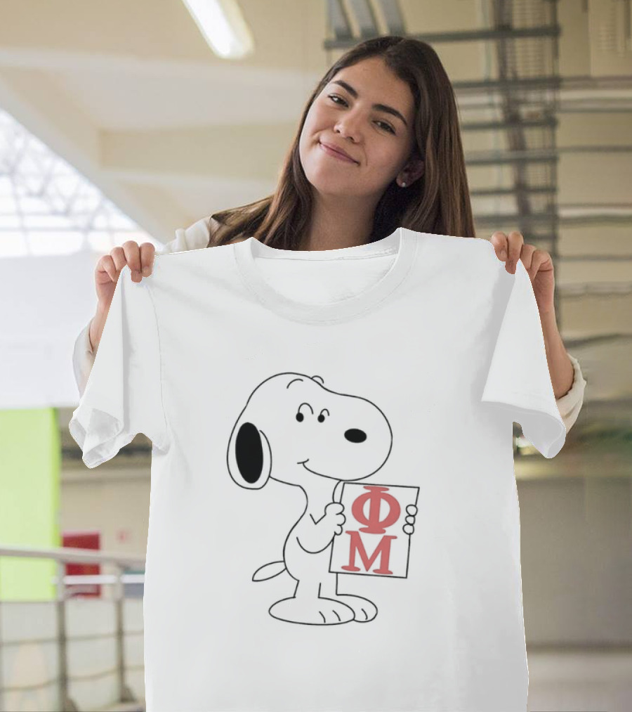 Phi Mu Snoopy Holding Greek Letters T-Shirt