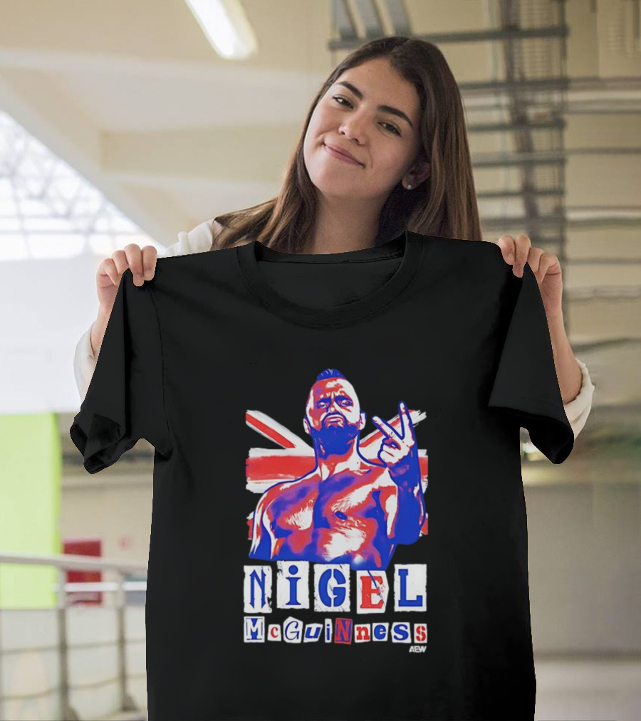 NIGEL McGUINNESS AEW Union Jack V Sign T-Shirt