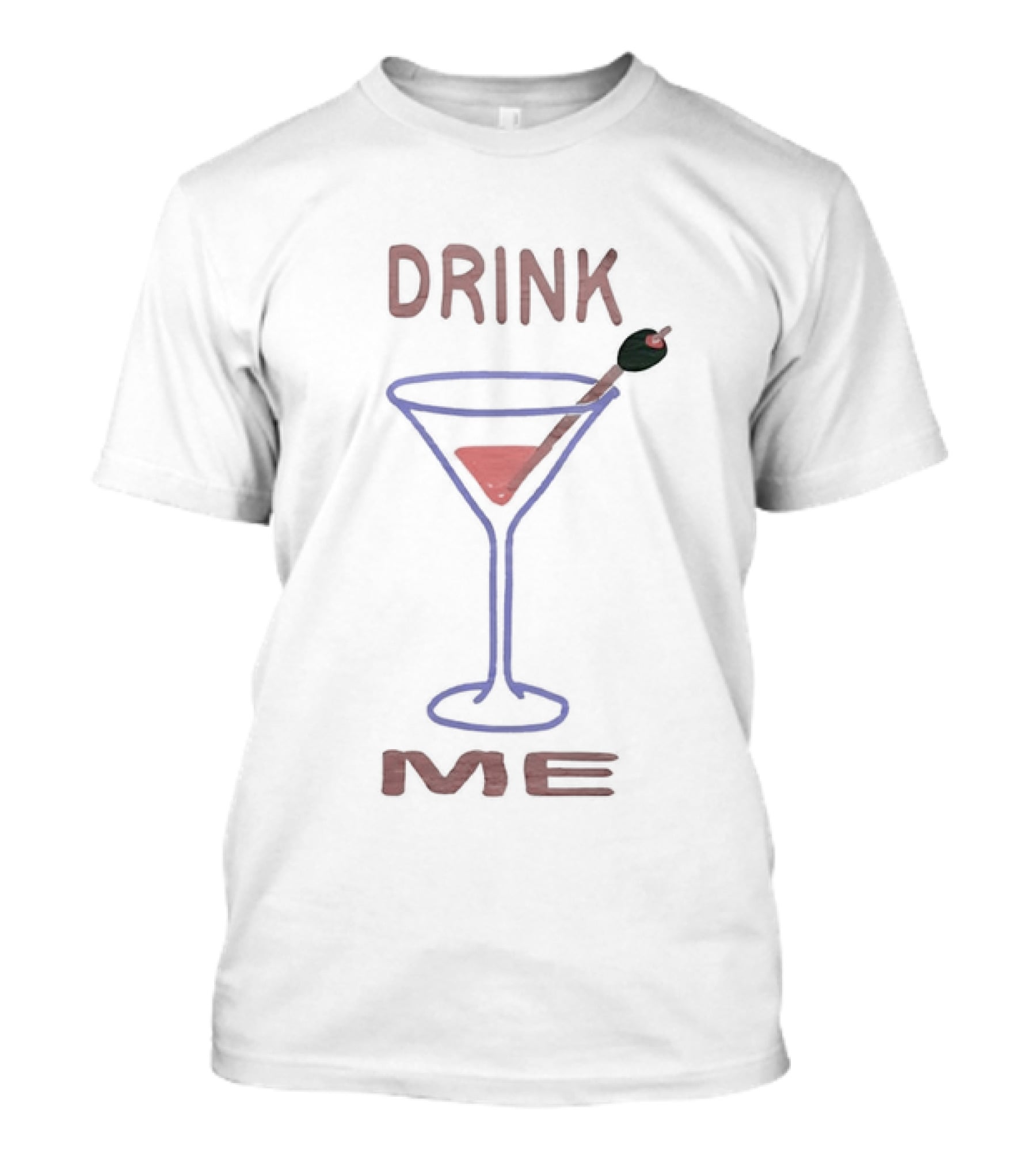 Drink Me Retro Martini Glass With Olive Stirrer T-Shirt