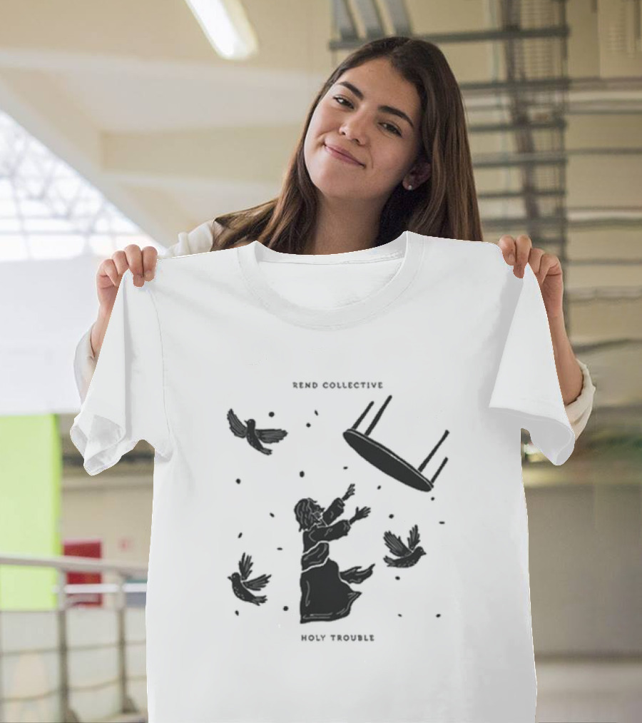 Rend Collective Holy Trouble Black Silhouette With Flying Table And Birds T-Shirt