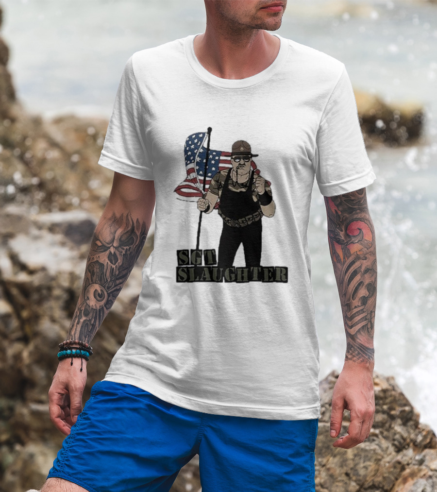 Sgt Slaughter American Flag Comic Style Patriotic T-Shirt