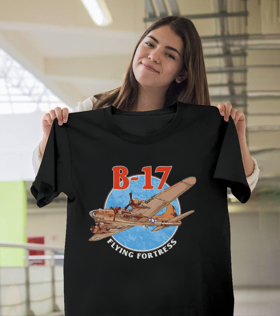 B-17 Flying Fortress Vintage Bomber Aircraft with Blue Globe Background T-Shirt