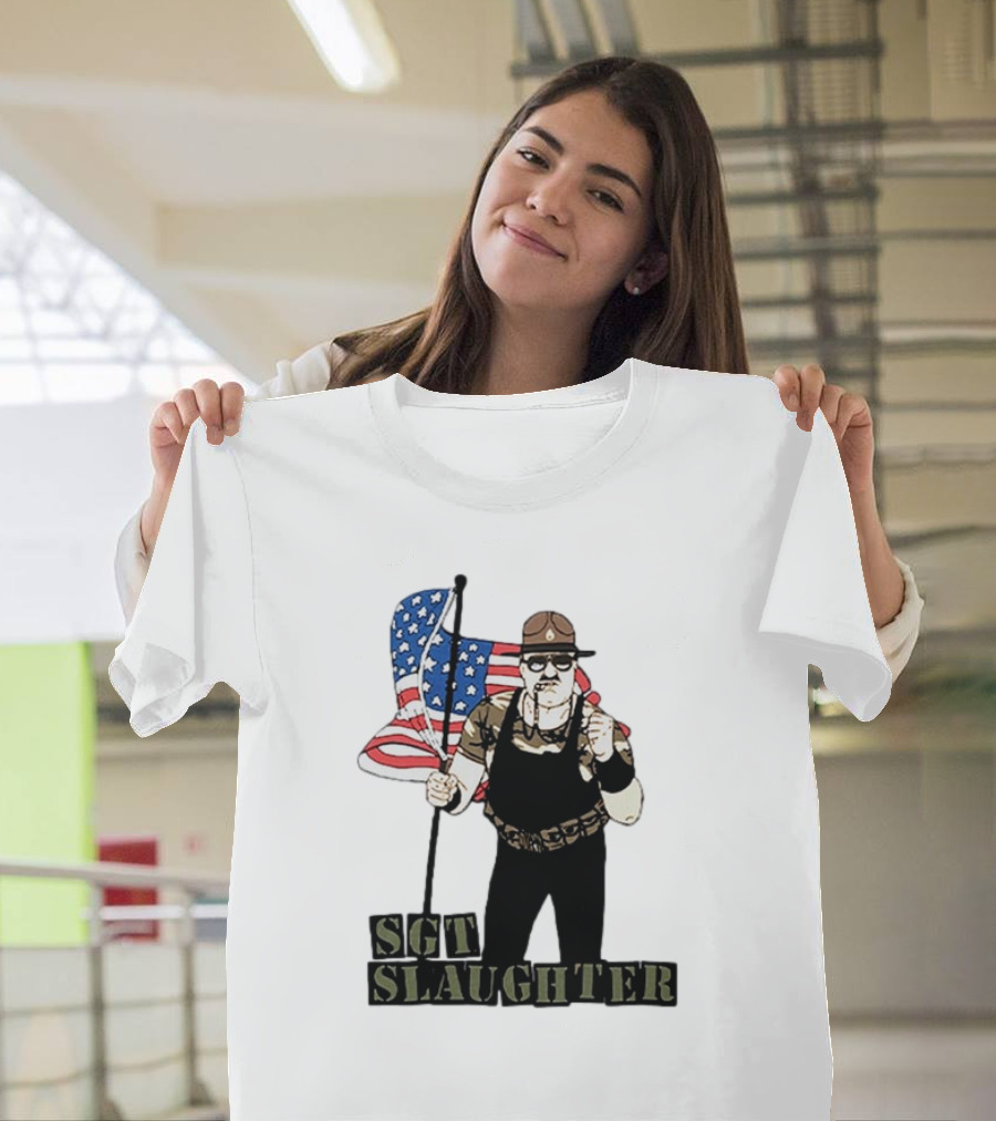 SGT Slaughter Holding American Flag Vintage T-Shirt