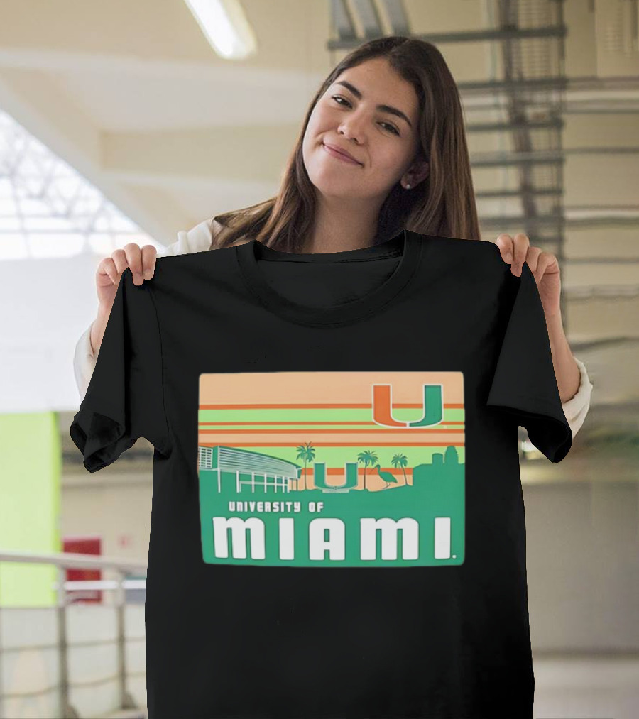 University of Miami Hurricanes Retro Campus Skyline Palm Trees T-Shirt