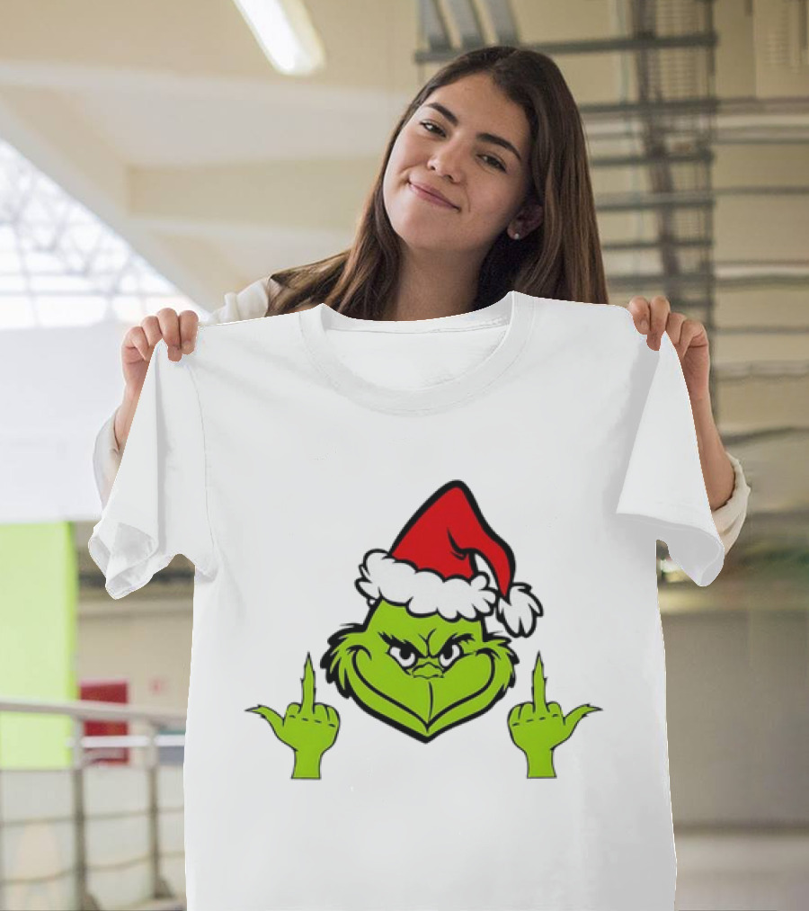 Grinch Middle Finger Funny Grinchmas Santa Claus Iconic Holiday Humor T-Shirt