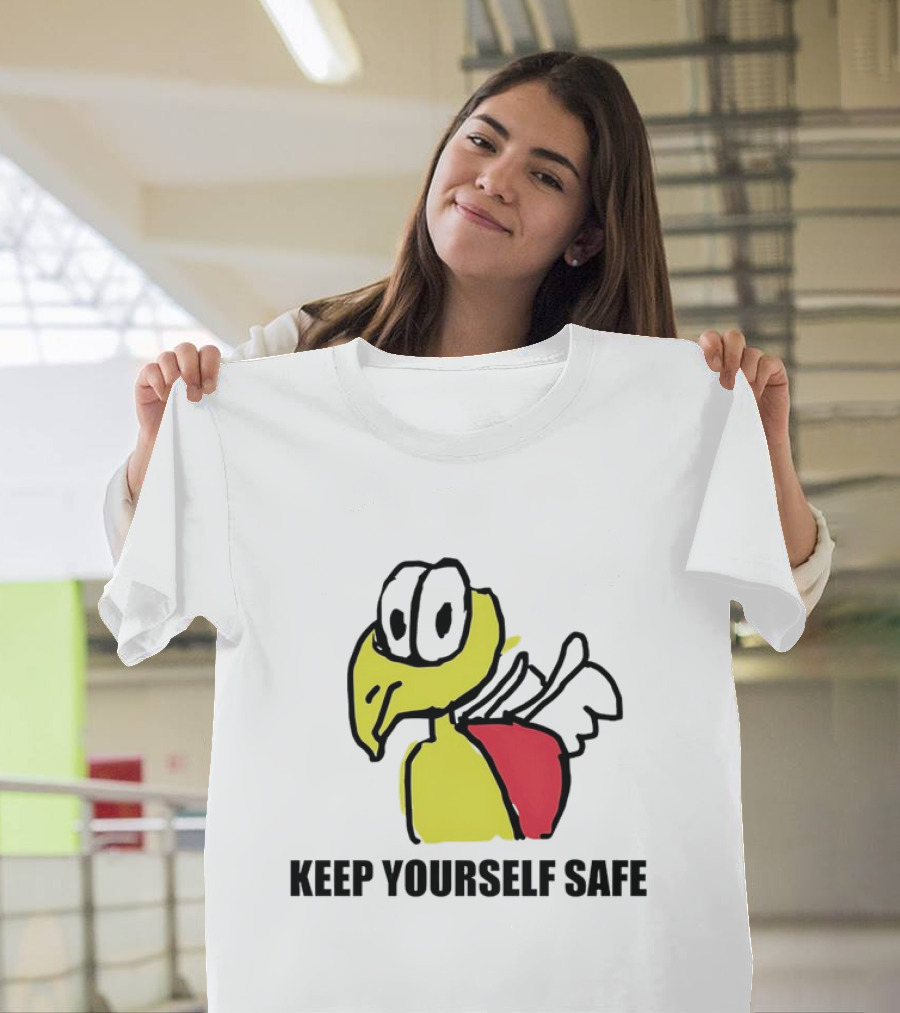 Keep Yourself Safe Bird with White Wings and Red Patch T-Shirt