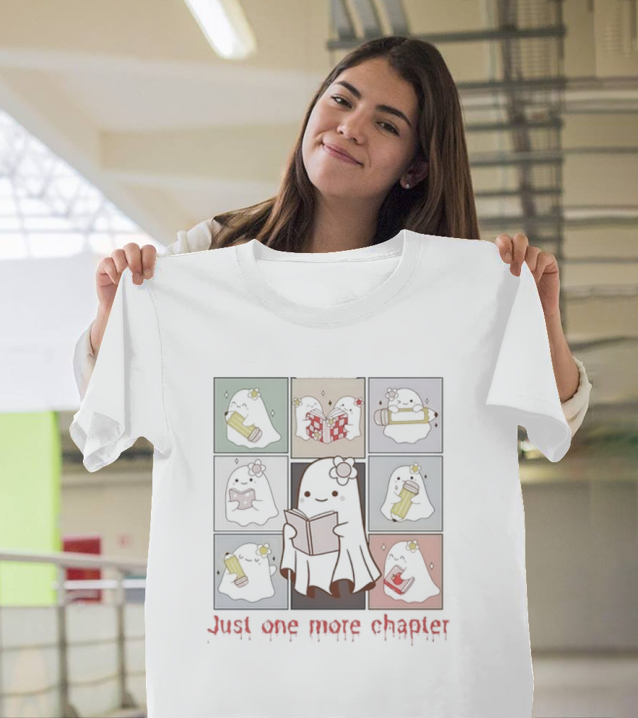Retro Groovy Cute Ghost Just One More Chapter Reading Ghosts T-Shirt