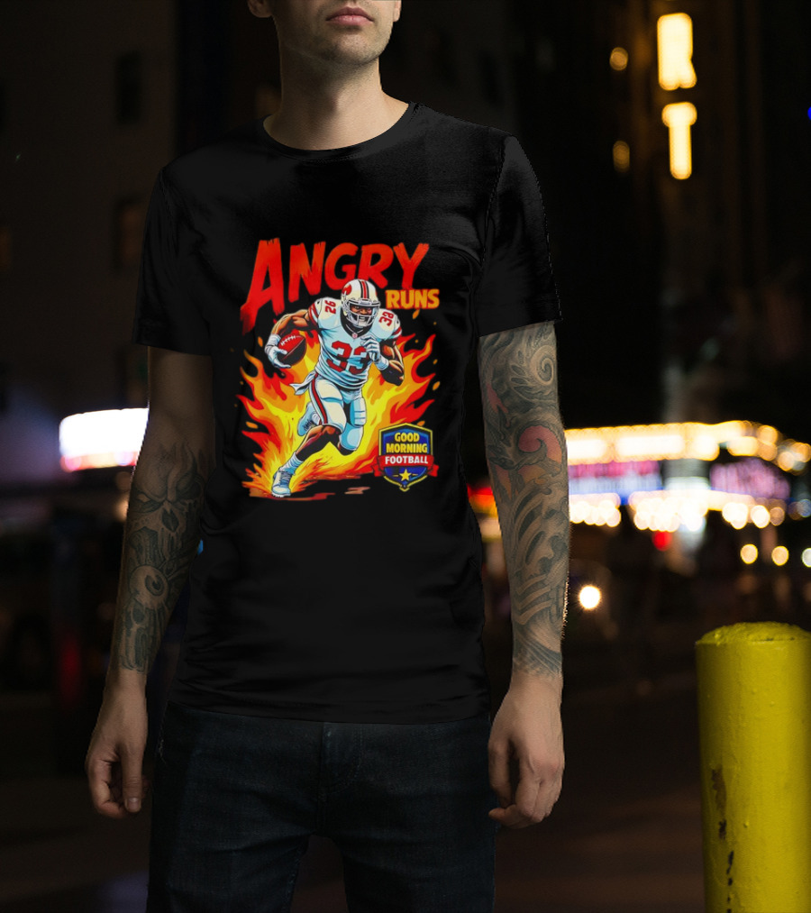 Angry Runs Good Morning Football Flaming Football Player 26 T-Shirt
