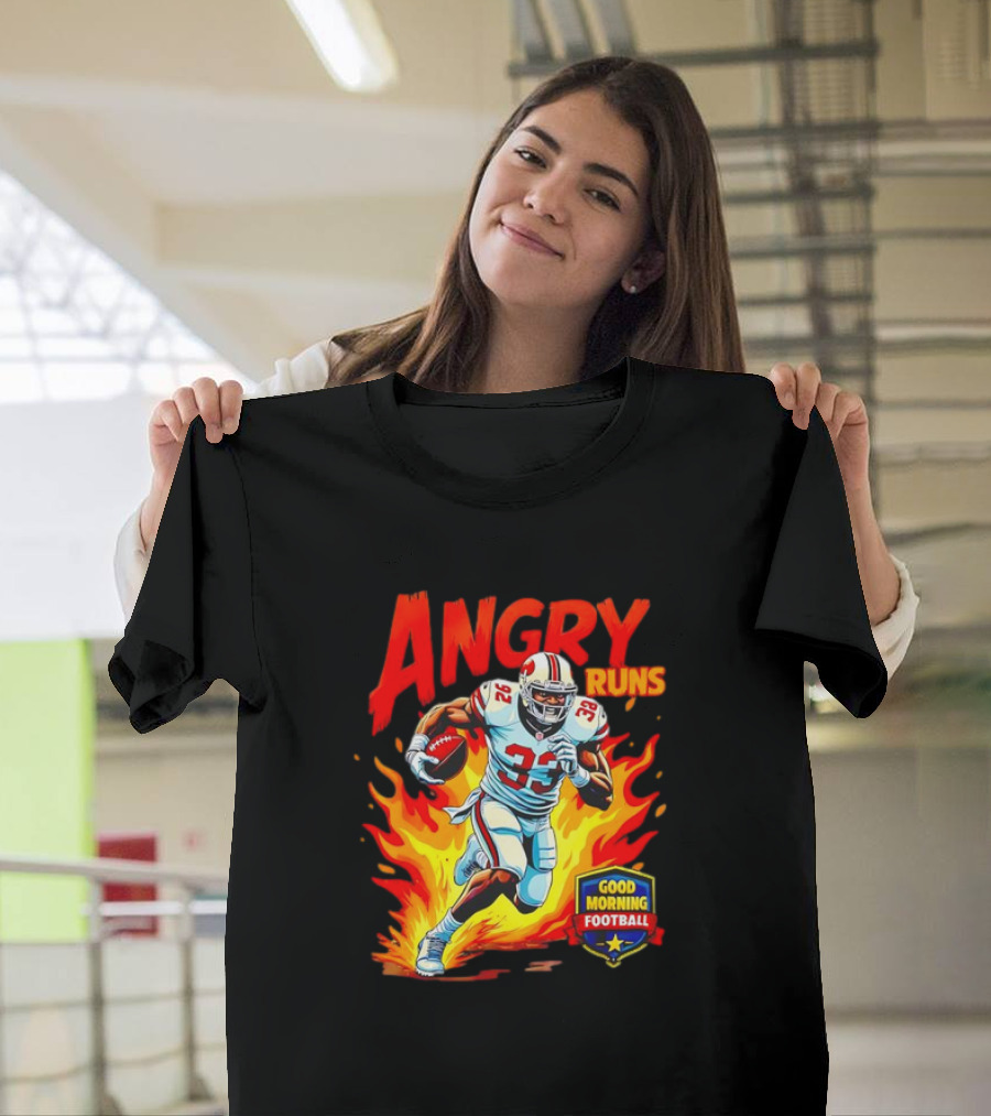 Angry Runs Good Morning Football Flaming Football Player 26 T-Shirt