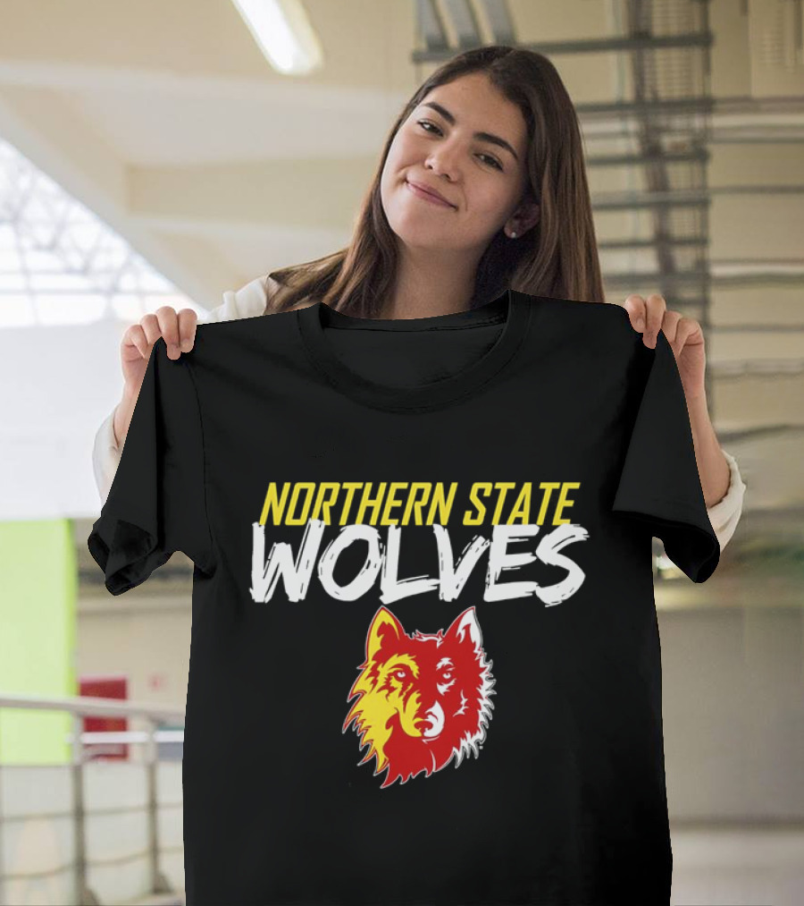 Northern State Wolves Yellow and Red Graffiti Wolf Face T-Shirt