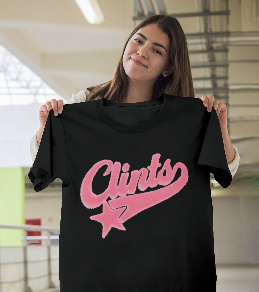 Clints Pink Fuzzy Star Script T-Shirt