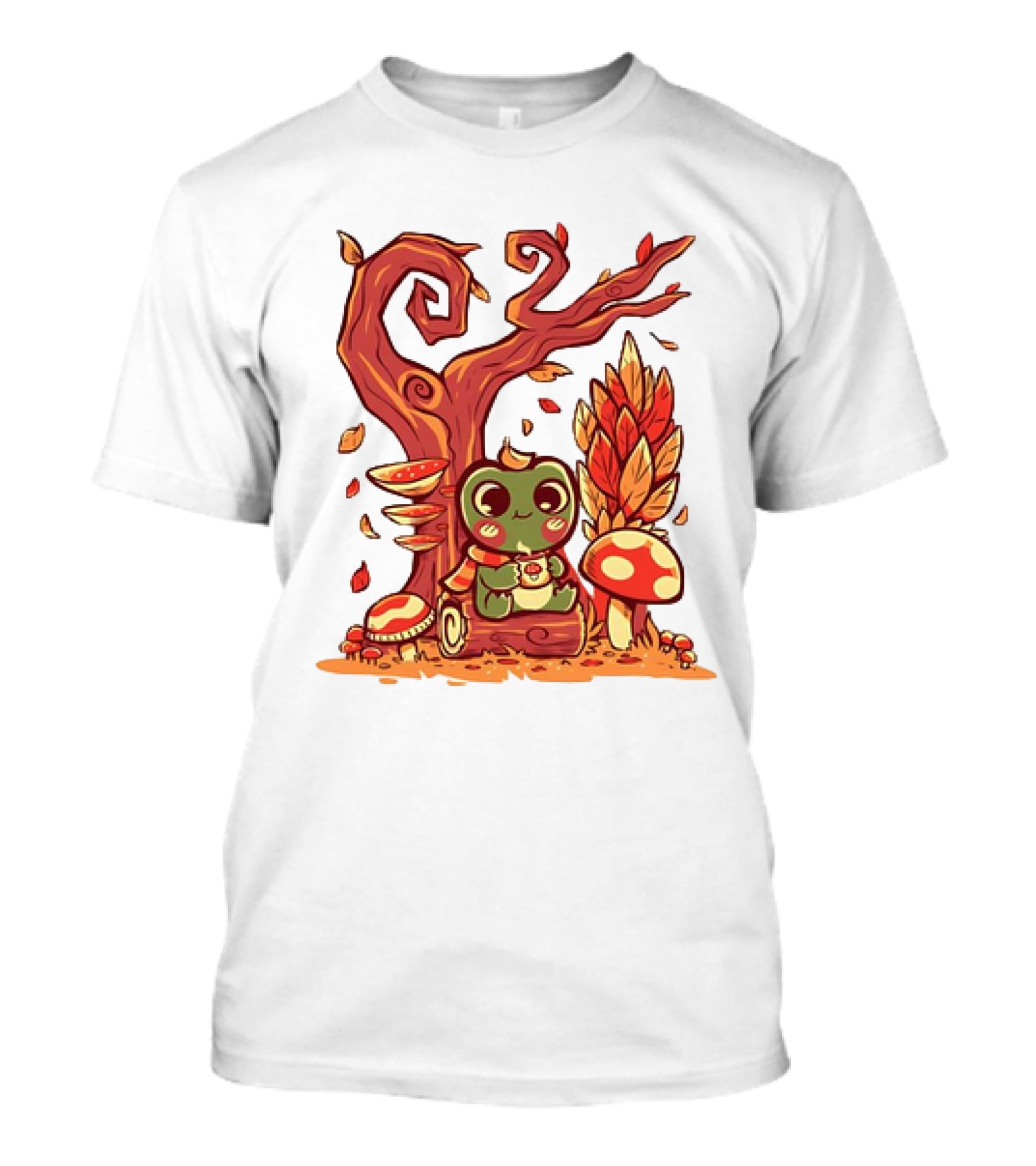 Cozy Autumn Days Cute Frog Enjoying Fall Leaves T-Shirt