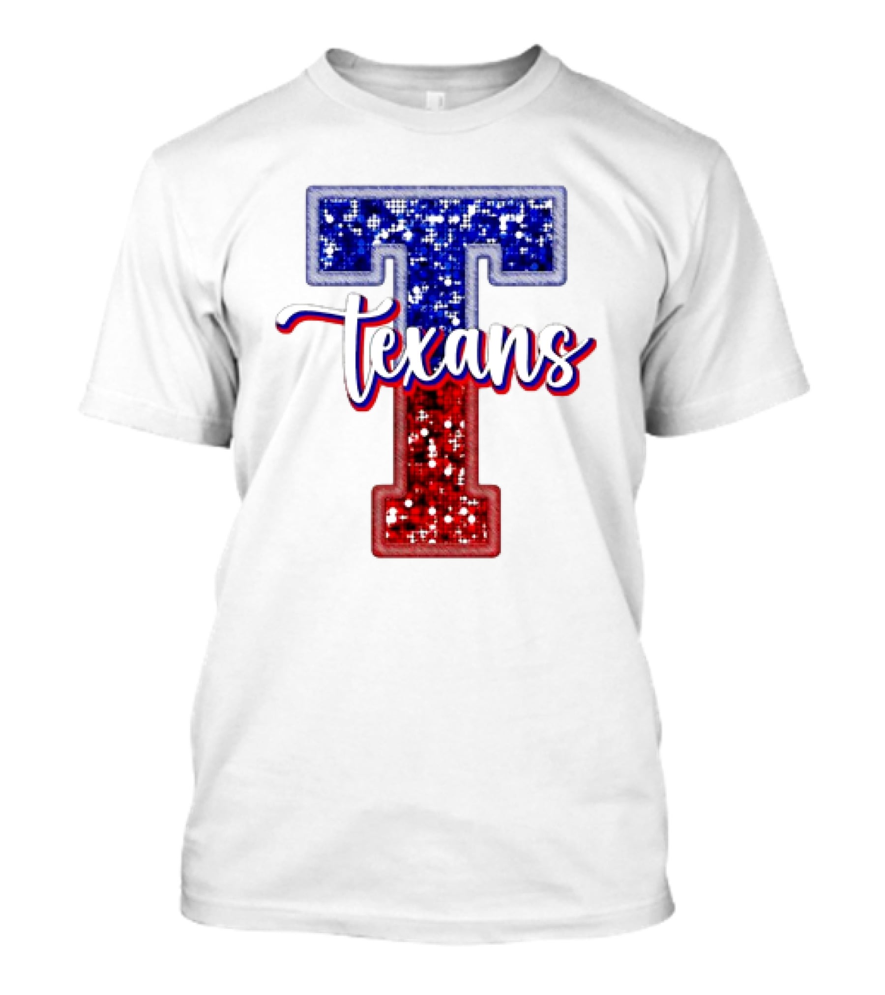 Texans Glitter Football T Red Blue T-Shirt