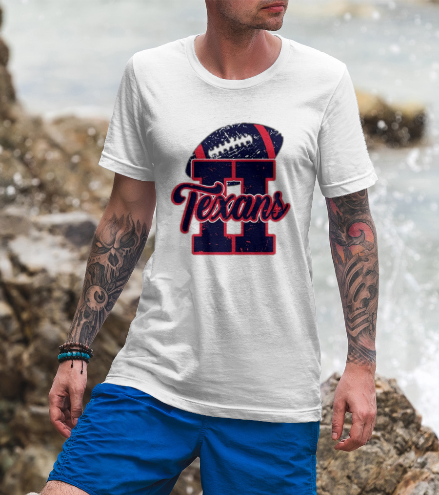 Retro Vintage Texans Football H Logo With Football T-Shirt