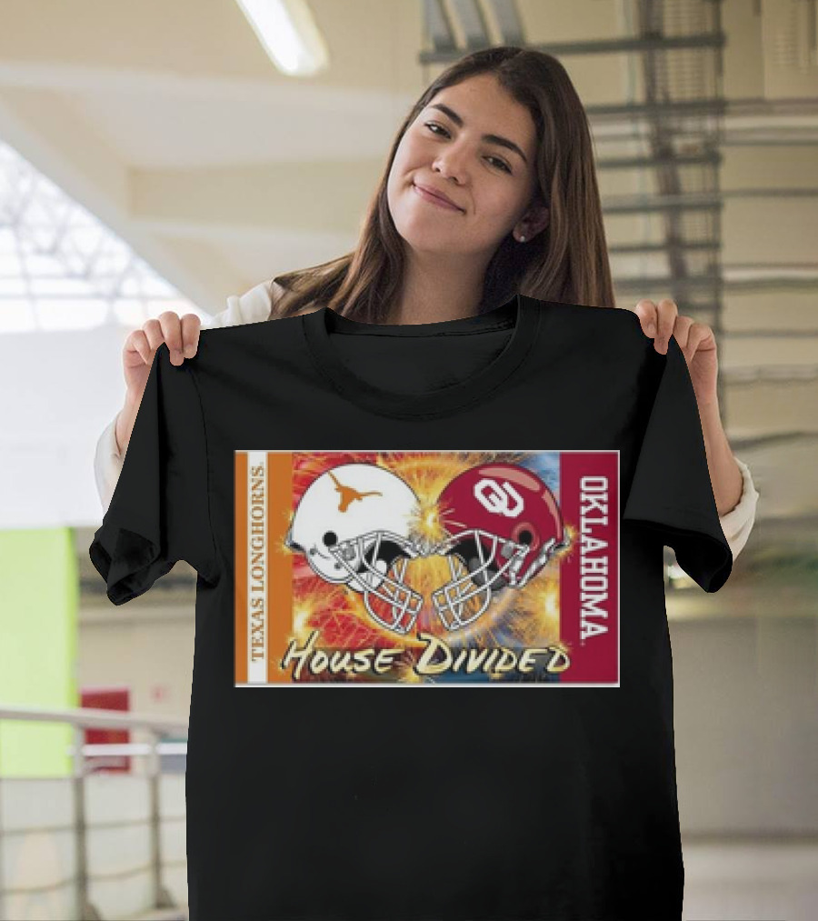 Texas Longhorns Vs. Oklahoma Sooners House Divided Rivalry Banner T-Shirt