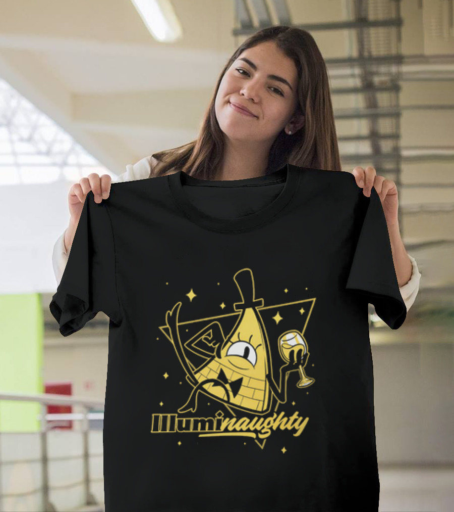 Illuminaughty Naughty Bill Cipher With Drink And Stars T-Shirt