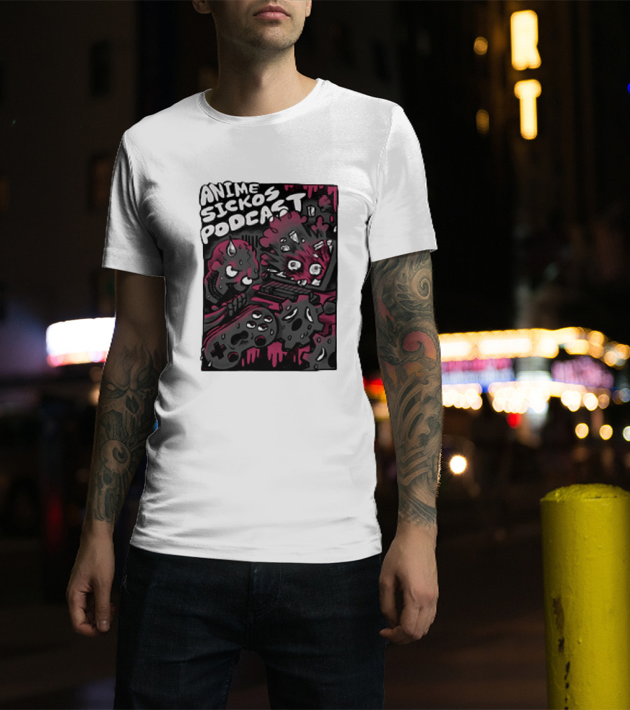 Anime Sickos Podcast Game Controllers Dripping Pink And Black Monster Faces T-Shirt