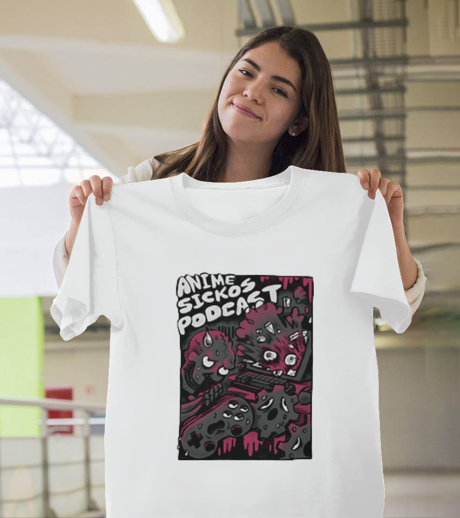 Anime Sickos Podcast Game Controllers Dripping Pink And Black Monster Faces T-Shirt