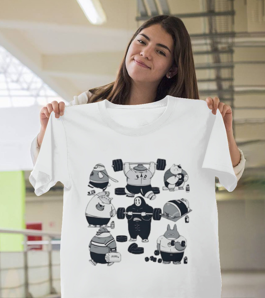 Spirited Gym Anime Spirits Staying in Shape with Iconic Fitness Characters T-Shirt