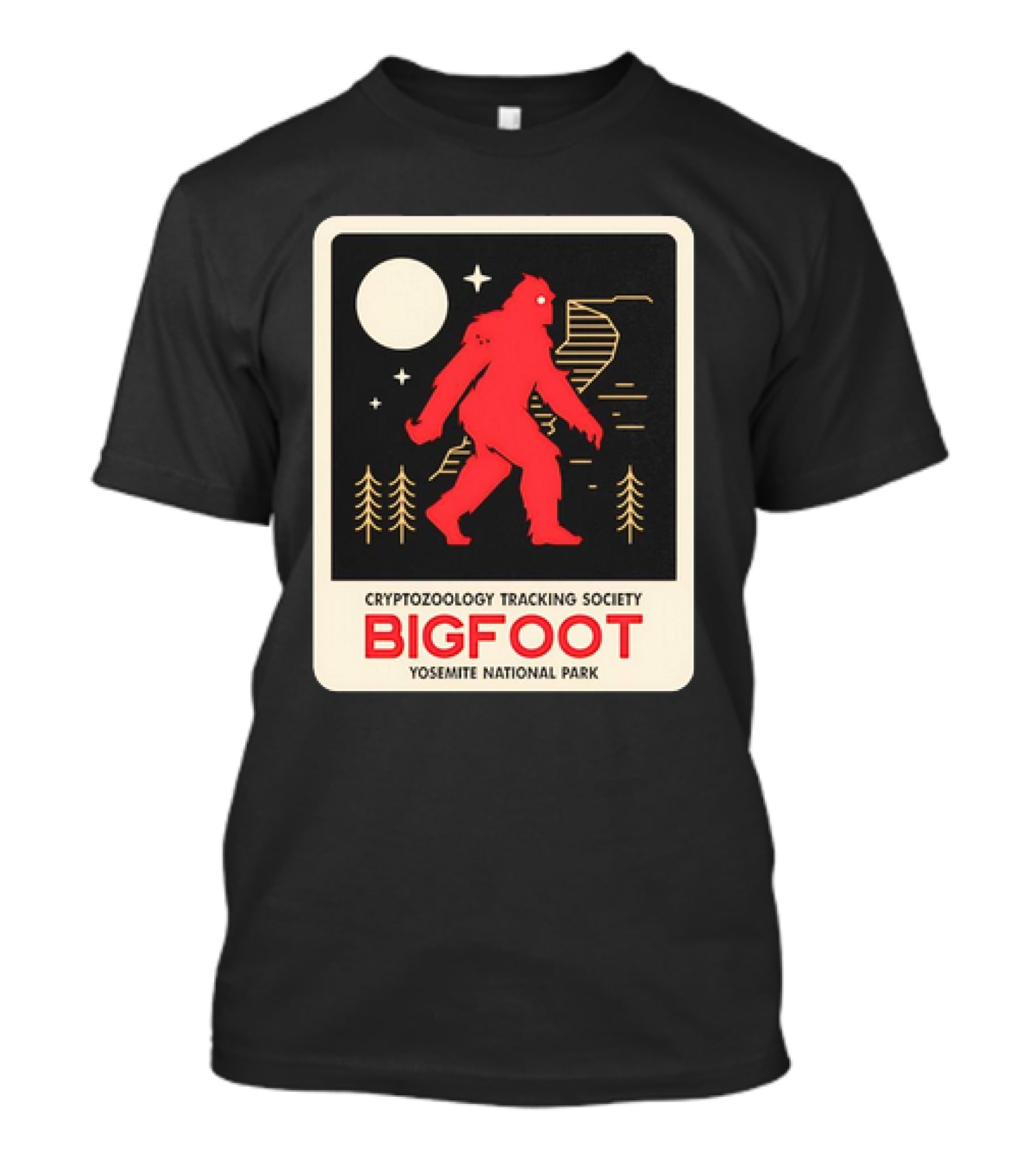 Bigfoot Cryptozoology Tracking Society Moonlit Yosemite National Park T-Shirt