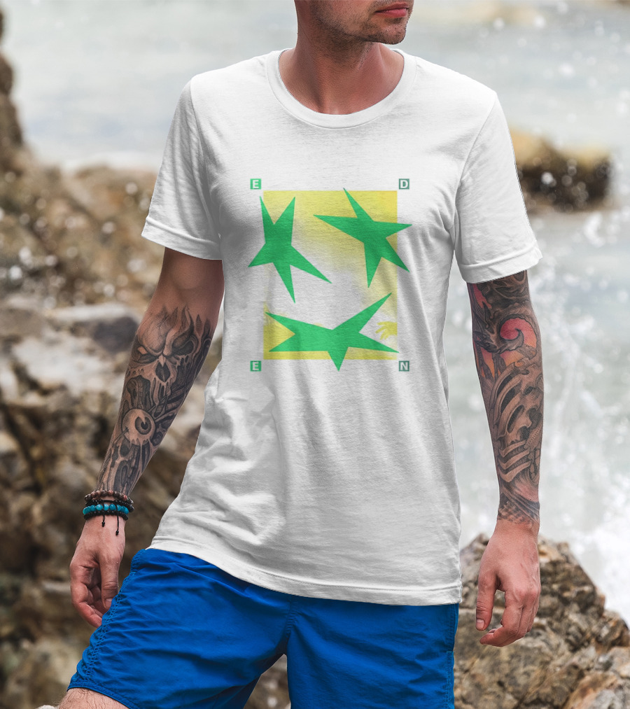 Eden Star Green Tri-Star Design With Yellow Background T-Shirt