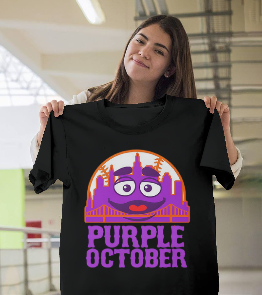 Grimace Purple October New York Mets MLB Skyline Baseball T-Shirt