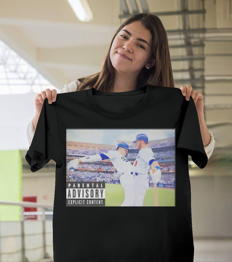 Parental Advisory Los Angeles Dodgers Baseball Celebration Team Hug Explicit Content T-Shirt