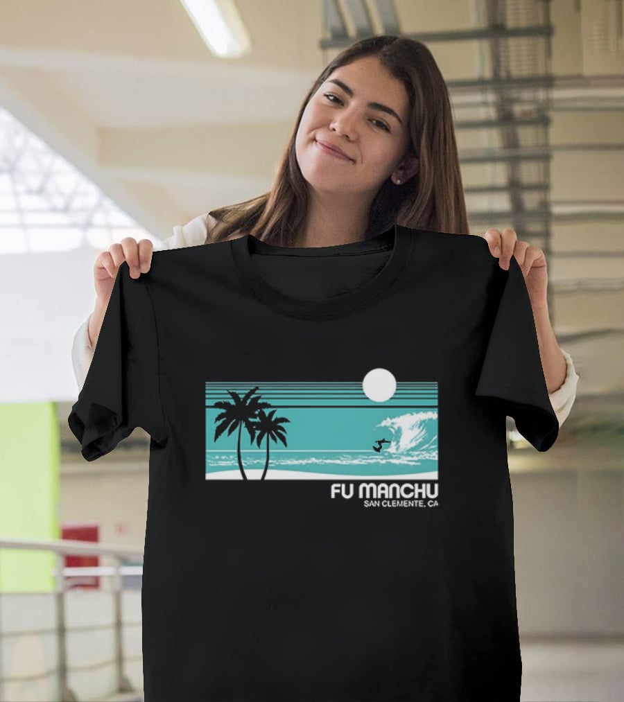 FU Manchu San Clemente CA Surfing Palm Trees Moon Wave T-Shirt