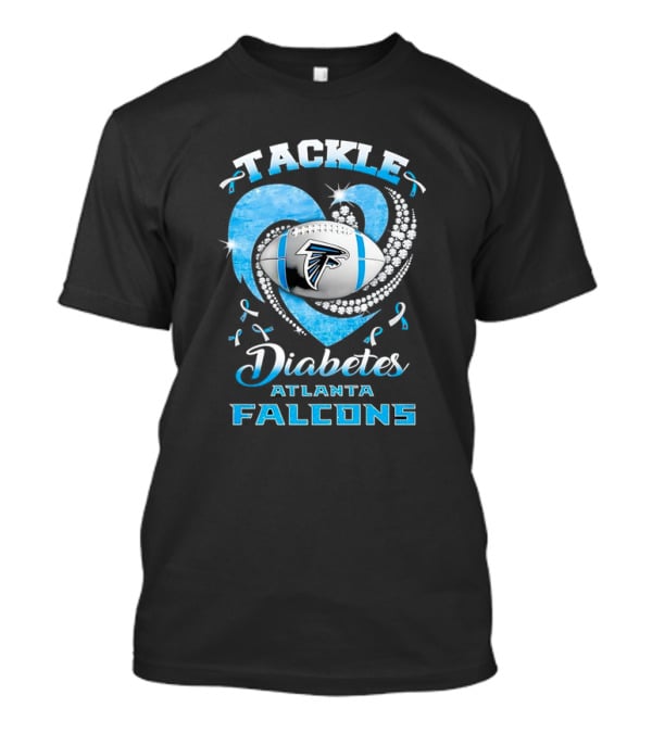 Tackle Diabetes Atlanta Falcons Heart Football Blue Awareness T-Shirt