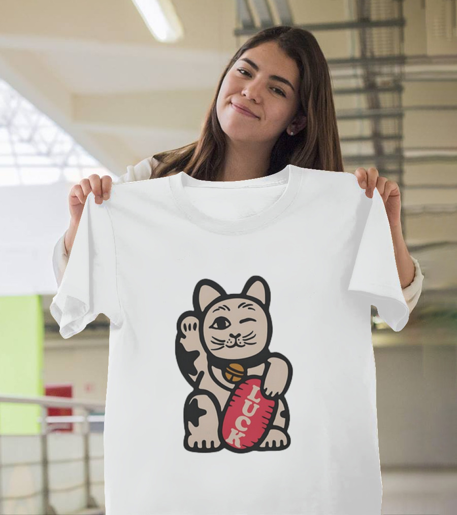 Maneki Lucky Cat Winking With Luck Sign T-Shirt