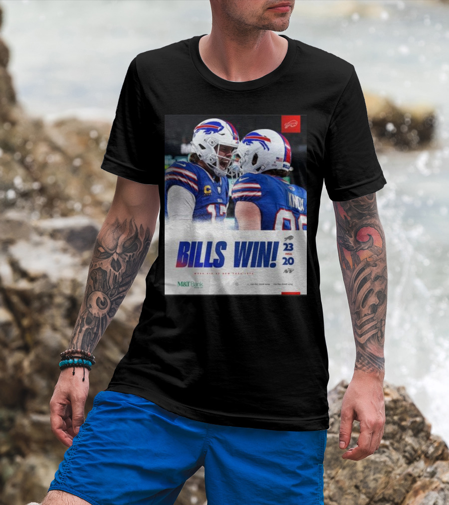 Bills Win 23-20 New York Jets NFL Victory Knox M&T Bank T-Shirt