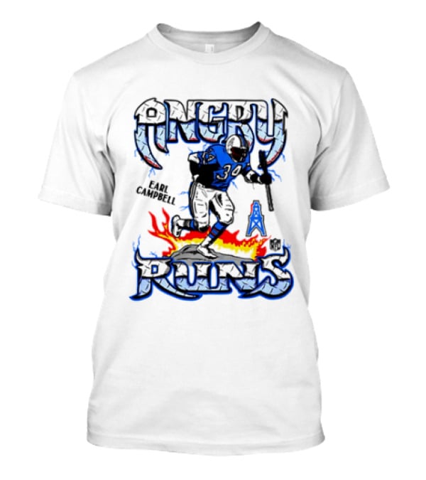 Angry Runs Earl Campbell Oilers NFL Flame Action T-Shirt