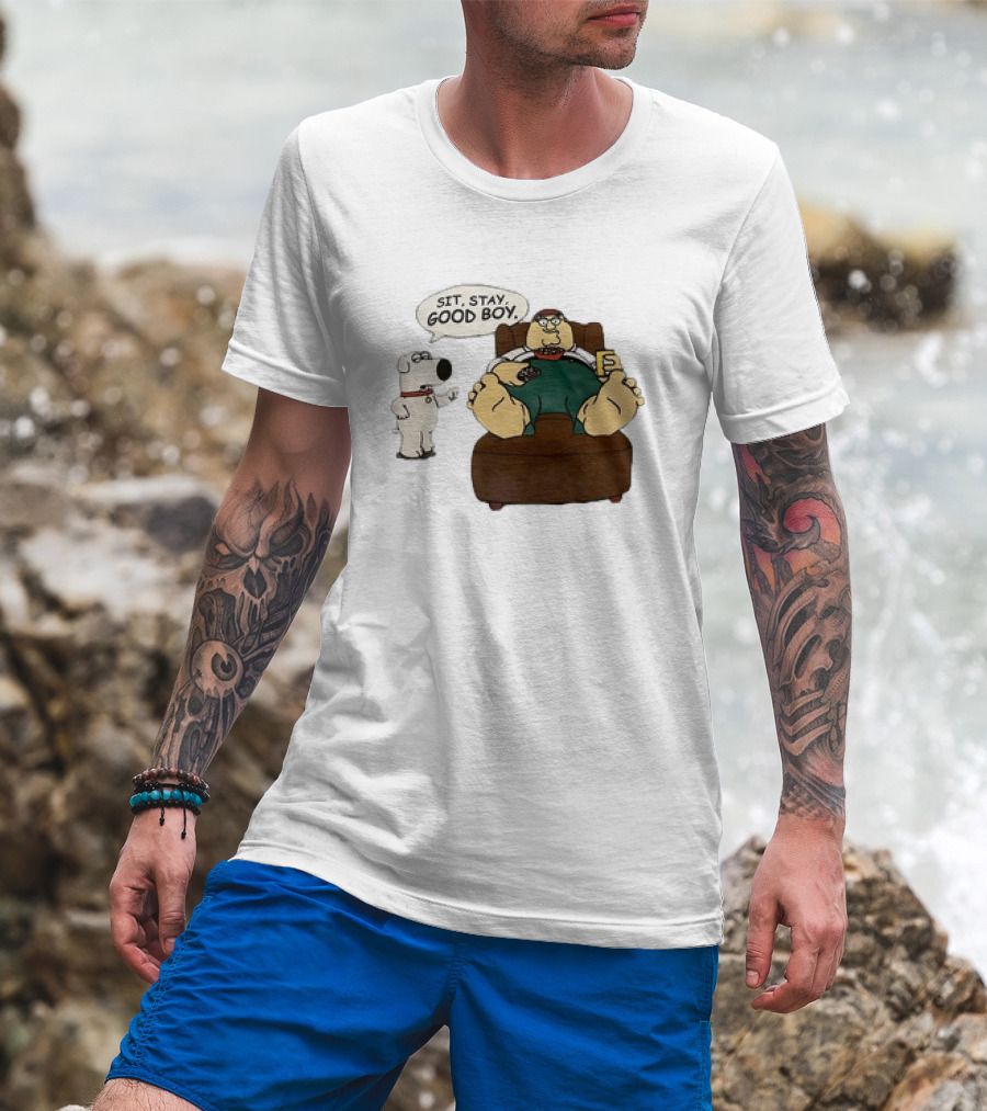 Family Guy Sit Stay Good Boy Brian And Peter Couch Scene T-Shirt