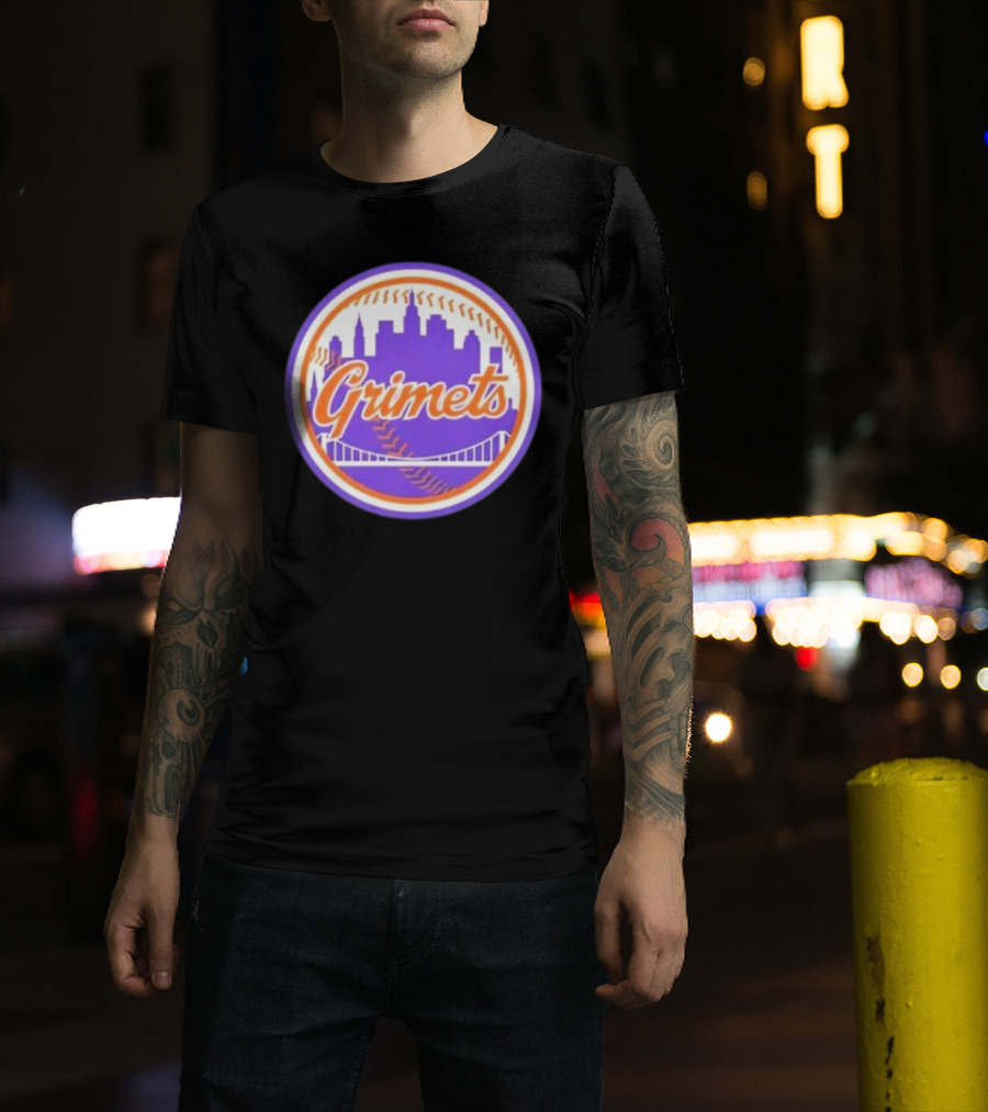 Grimets Ny Mets Skyline Purple Baseball Circle T-Shirt