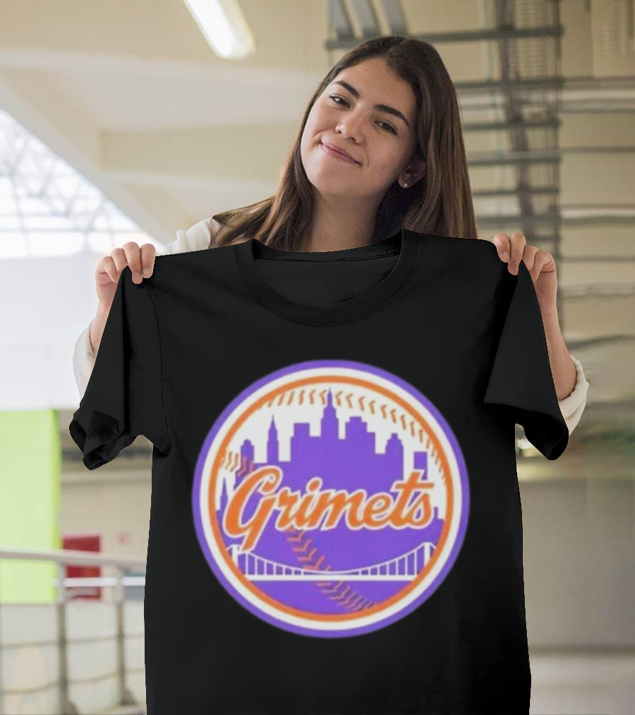 Grimets Ny Mets Skyline Purple Baseball Circle T-Shirt