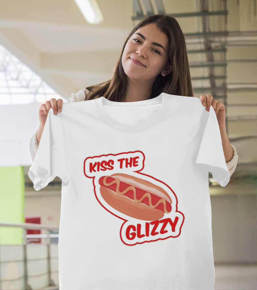 Kiss The Glizzy Hot Dog Bold Text With Mustard And Ketchup T-Shirt